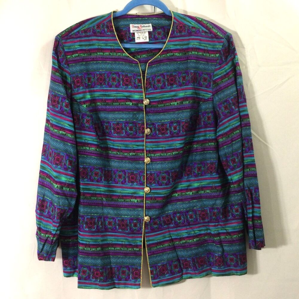 Vintage Tracy Richards Womens 20WP Jacket 80s/90s Gold Button Shoulder Pads USA